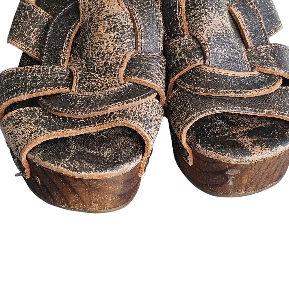 Bed Stu Size 8.5 Caitlin Platform Wood‎ Heels Brown Distressed Leather S…